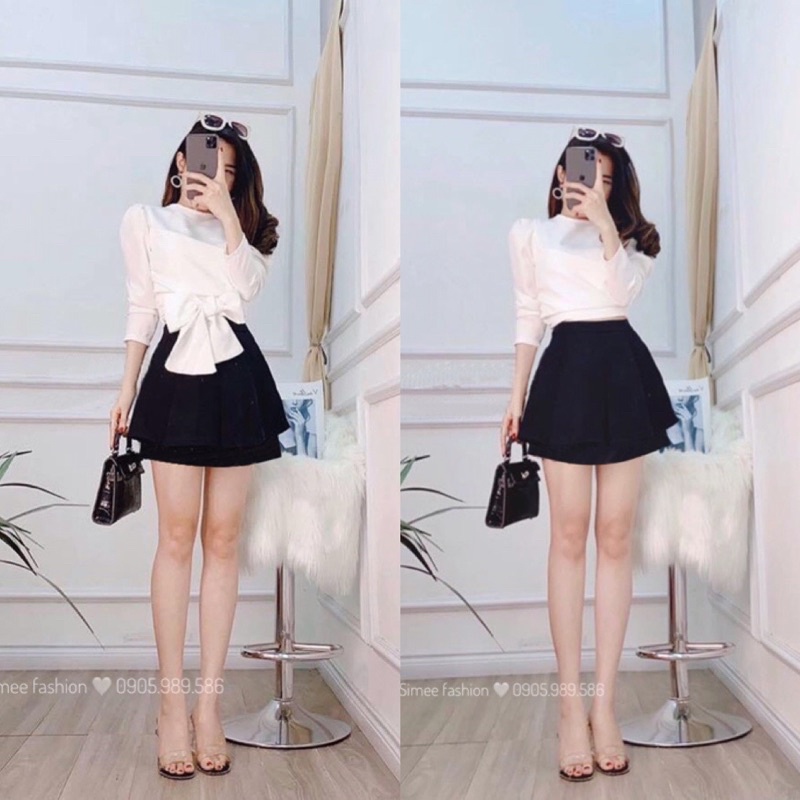 Set bộ Áo nơ eo + Quần váy thiết kế Simee năng động cá tính!!!!!!!!!