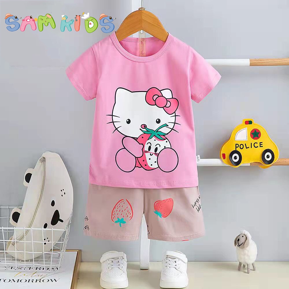 Bộ Cộc Tay Hello Kitty Cotton Xuất Hàn Cho Bé