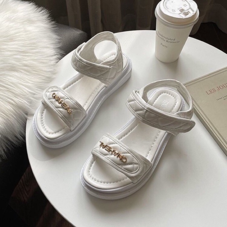 Sandal bánh mì đế đúc cao 3,5cm- sandal quai thêu siêu nhẹ- dép quai hậu đi học
