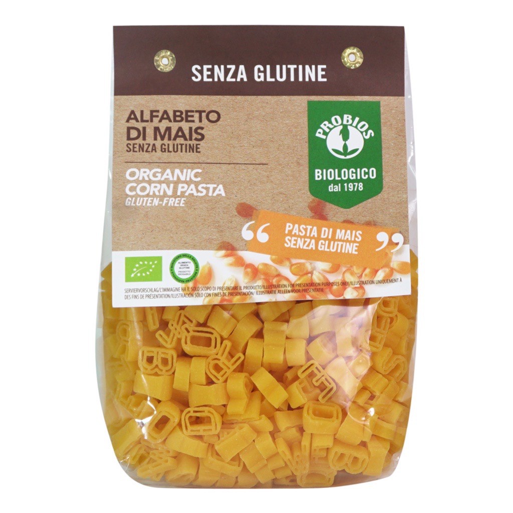 Nui Hữu Cơ Cho Bé Hình Chữ 400g ProBios Organic Corn Pasta Alfabeto Gluten Free