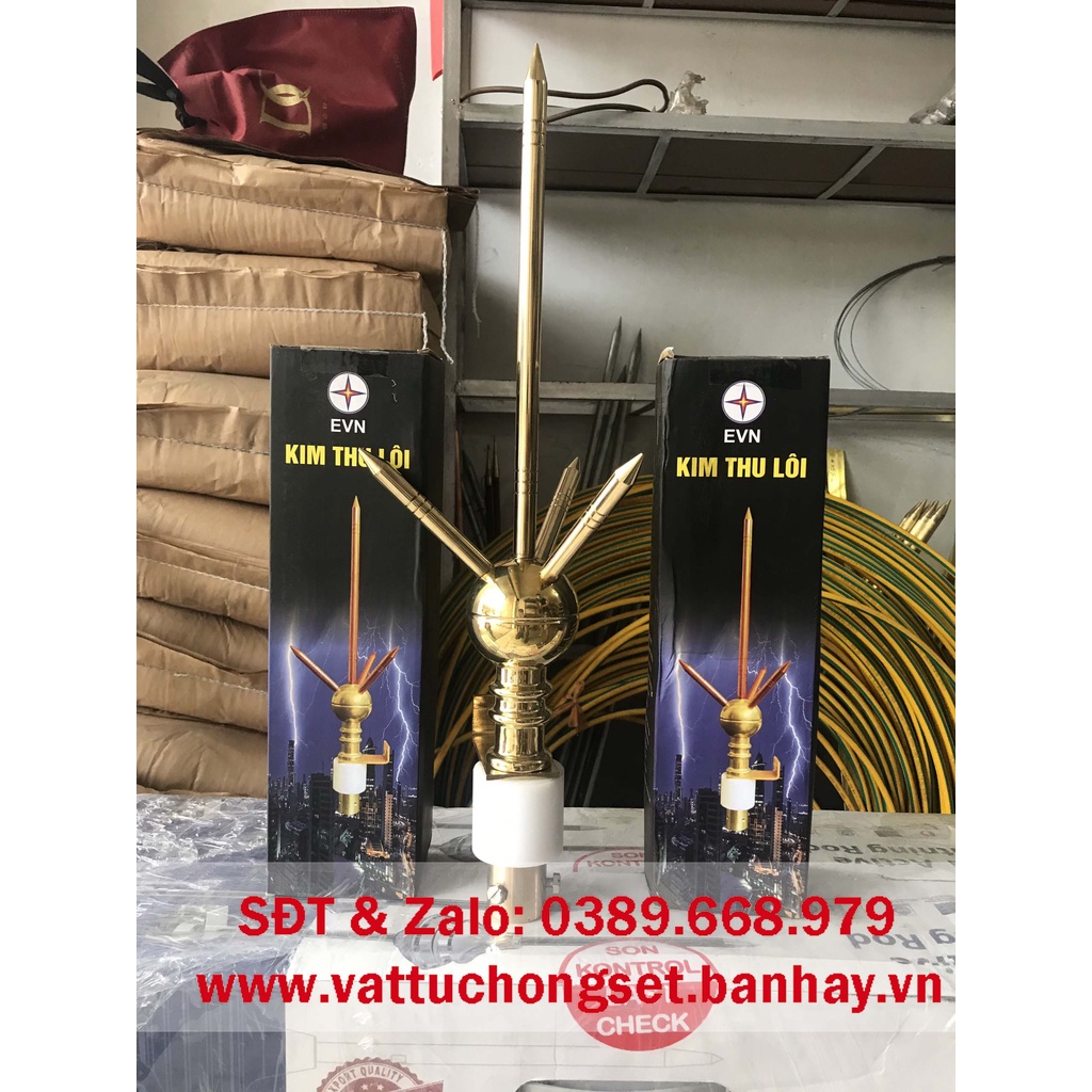 Kim thu sét bằng đồng 3 nhánh bán kính bảo vệ 50m