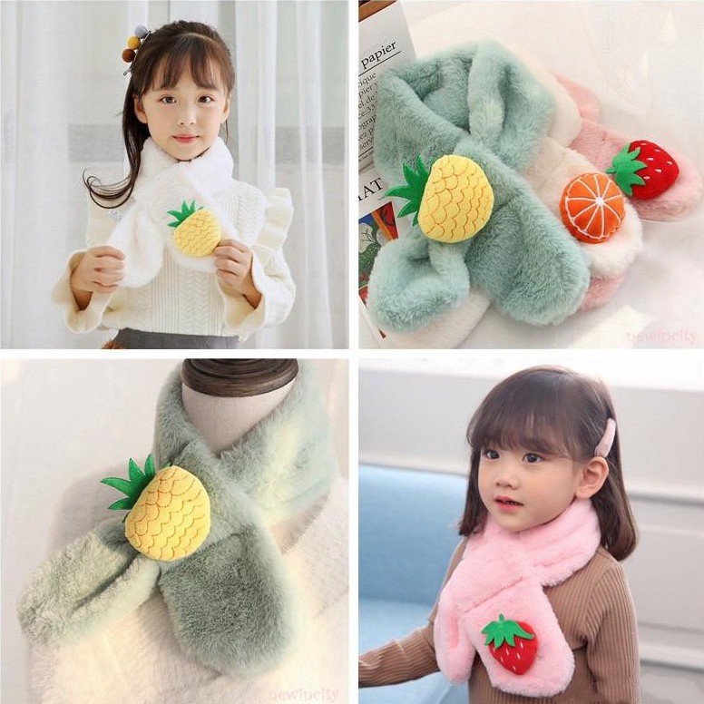 Khăn choàng cổ giữ ấm mùa đông họa tiết trái cây phong cách Hàn Quốc xinh xắn dành cho bé gái