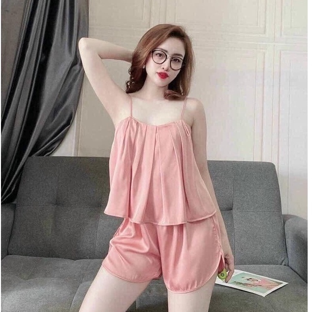 Đồ bộ lụa satin 2 dây mặc nhà chất mát, kiểu dáng trẻ đẹp, dễ thương hiệu Cizi.shop