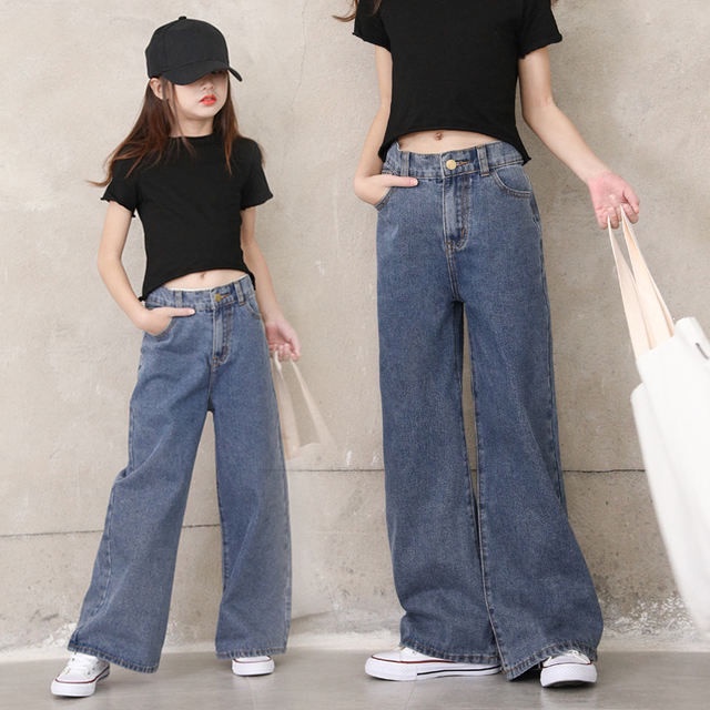 ✿✼Quần jean ống rộng lưng cao thời trang cho bé gái 8-13 tuổi