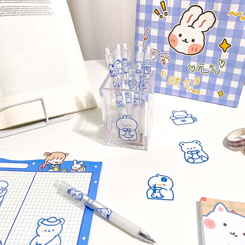 Set 6 Bút Mực Gel Ngòi 0Mm 5mm Gắn Hình Gấu Dễ Thương