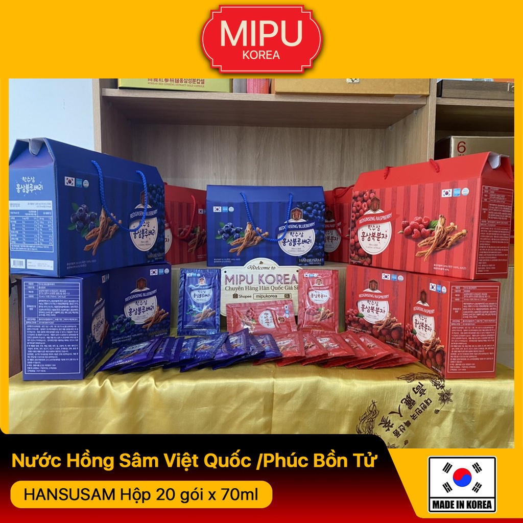 Nước Hồng Sâm Việt Quốc /Phúc Bồn Tử HANSUSAM Hộp 20 gói x 70ml