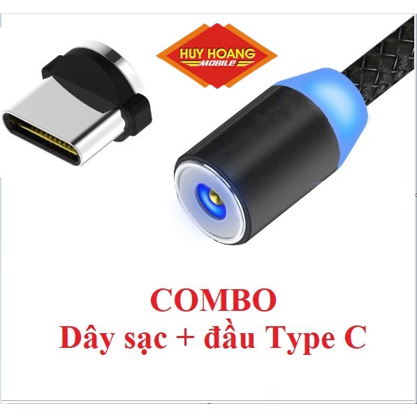 Cáp sạc từ hút nam châm đầu Iphone- micro USB - Type C xoay 360 độ dây dù,có LED có bán lẻ từng chi tiết