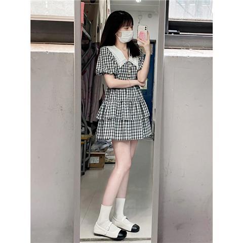 Đầm Chữ a Cổ Búp Bê Họa Tiết Kẻ Sọc Ngọt Ngào Thời Trang Mùa Hè Cho Nữ