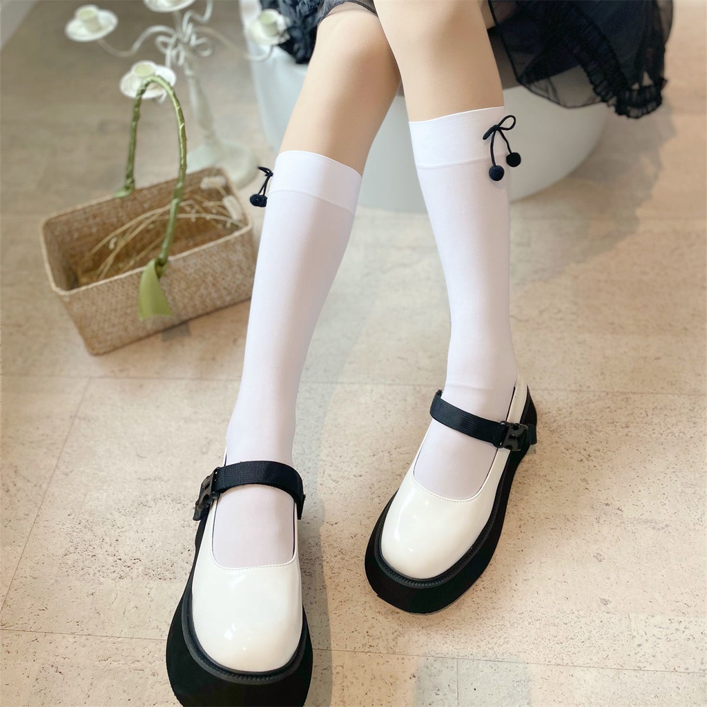 Vớ dài đến bắp chân đính nơ nhỏ phong cách Lolita hoang dã mùa thu đông ngọt ngào dày dặn cho học sinh