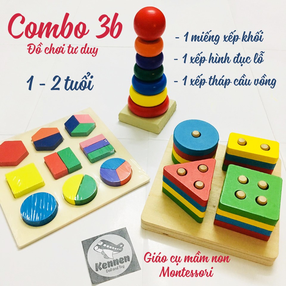 [Mã LIFE0704ALL giảm 10% đơn 50K] Combo 3 đồ chơi tư duy cho bé từ 6m - 3y