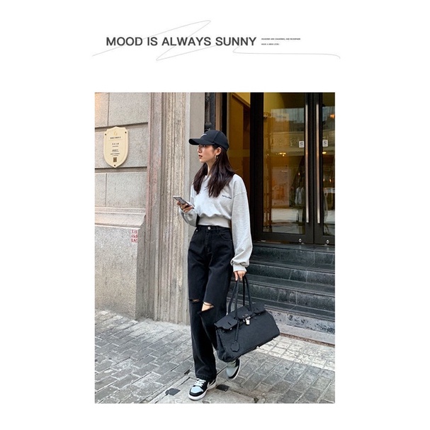 Quần jeans nữ ống suông rộng màu đen màu trắng rách ống cá tính phong cách Ulzzang đủ size thời trang | BigBuy360 - bigbuy360.vn