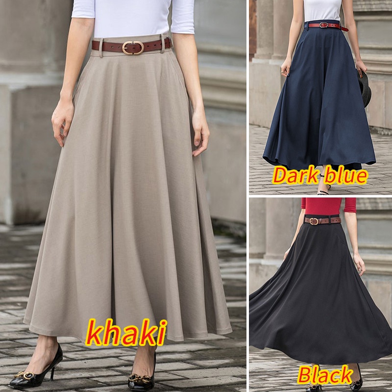 Zanzea Chân Váy Dài Màu Trơn Dáng Rộng Phong Cách Retro Dành Cho Nữ