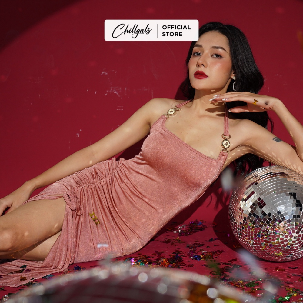 Đầm 2 dây Chillgals ôm body dự tiệc sang chảnh trẻ trung xẻ tà rút dây thiết kế độc quyền V-035