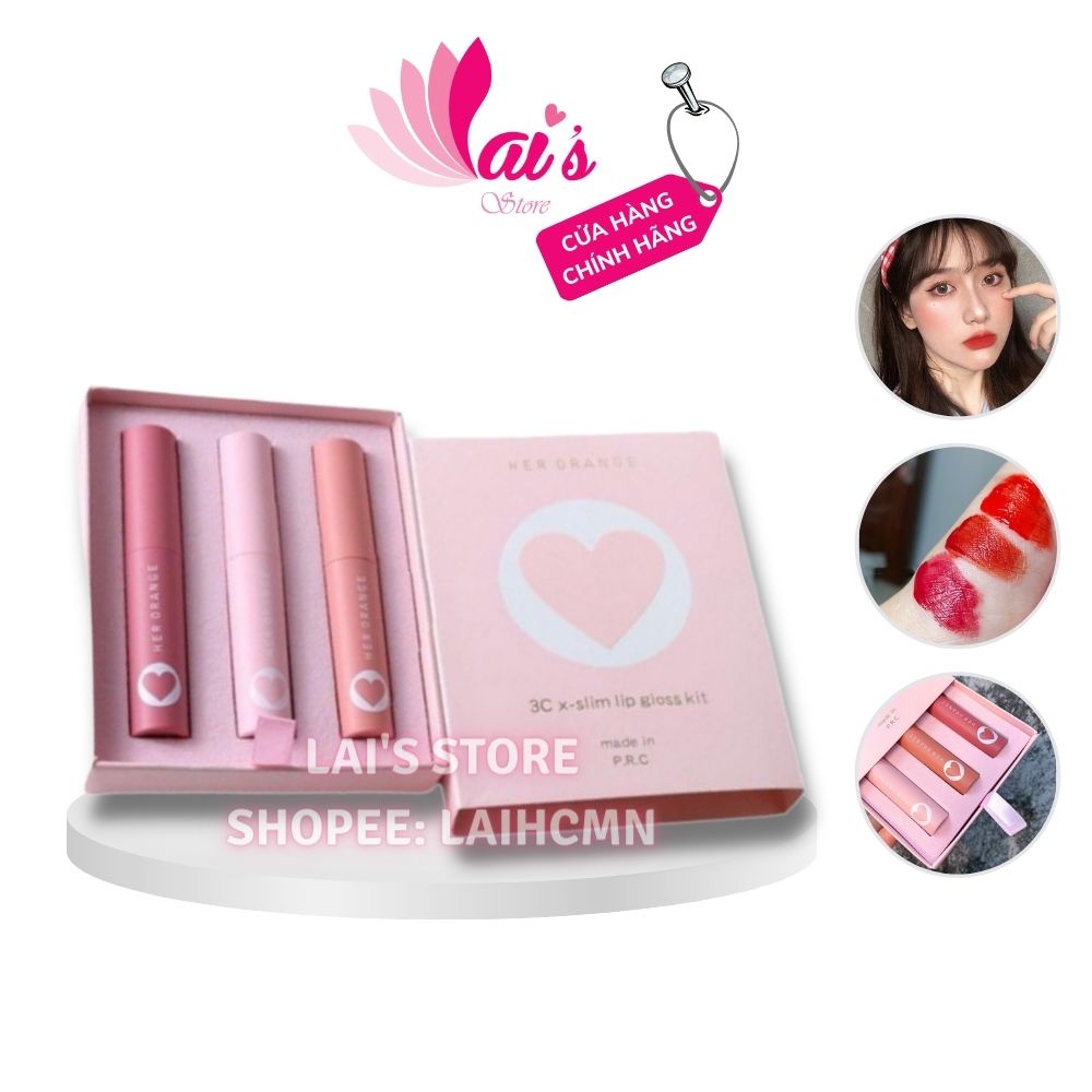 Set 3 Cây Son Kem Lì Herorange Vỏ Hồng Phấn 3Cx - Slim Lip Gloss Kit Mỏng Mịn Lên Màu Chuẩn