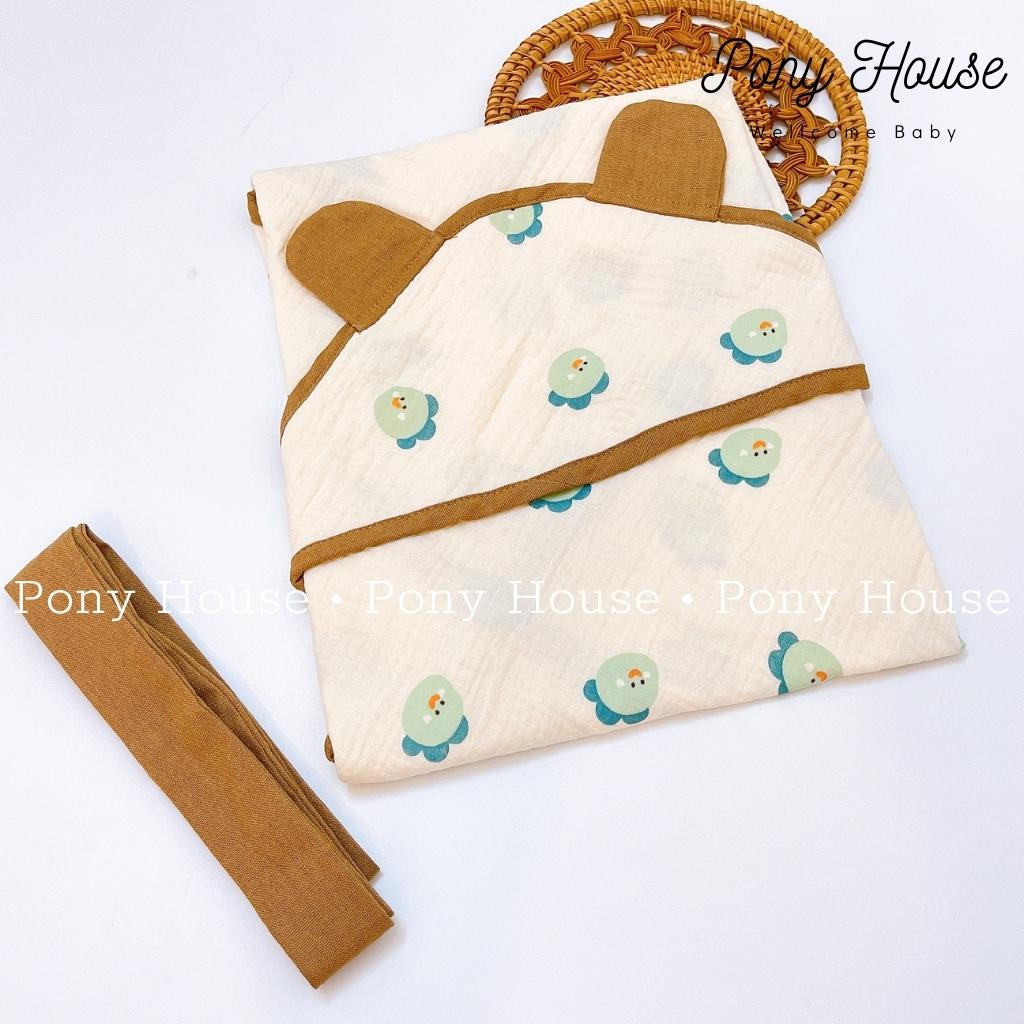 Chăn Choàng Ủ Xô Muslin Boona 4 Lớp Có Mũ Siêu Thoáng Mát Mềm Mịn Cho Bé Sơ Sinh Hàng Loại 1