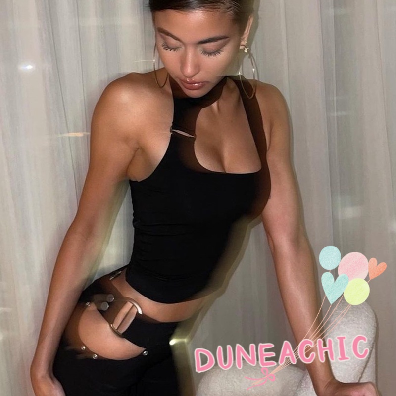 DUNEA Áo Tank Top Cổ Cao Thiết Kế Độc Đáo Cho Phái Nữ