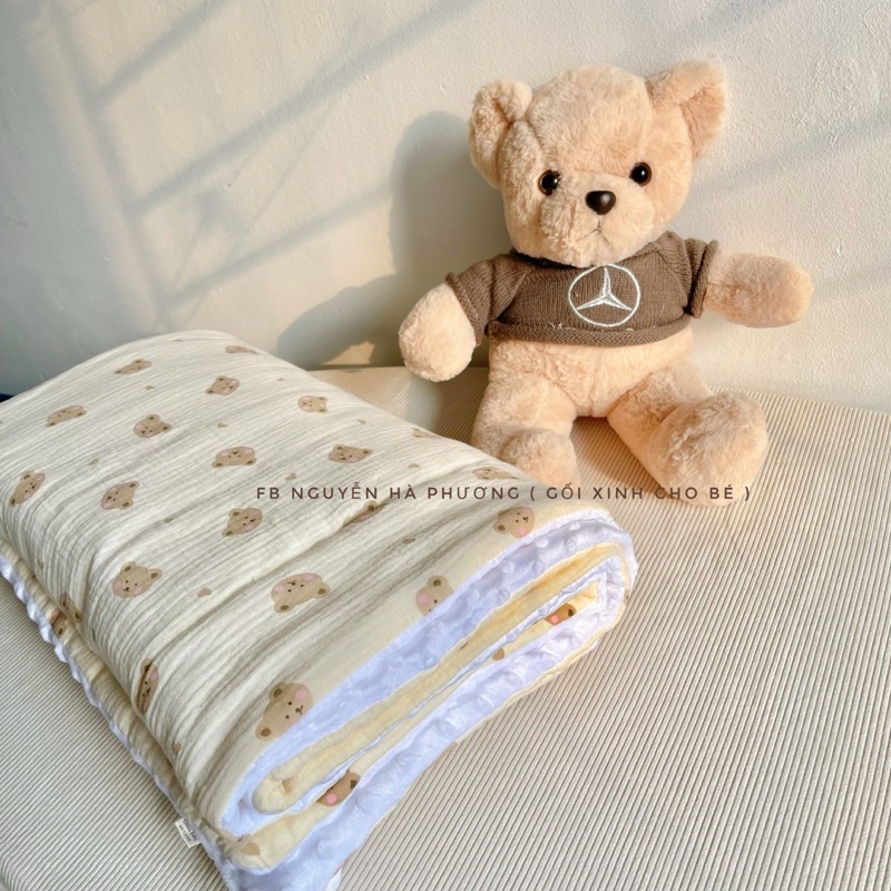 Chăn xô muslin mix nhung bi siêu mềm ấm
