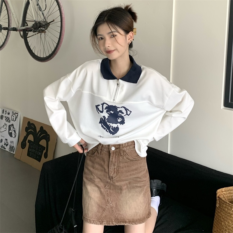 Áo sweater Tay Dài Dáng Rộng Cổ POLO In Họa Tiết Màu Tương Phản Thời Trang Mùa Hè Hàn Quốc 2022 Mới