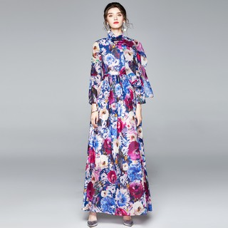 Đầm maxi tay dài chất chiffon hoạ tiết hoa thiết kế thanh lịch