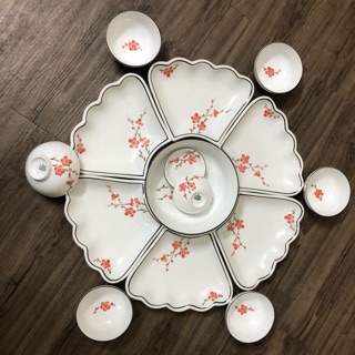 Bộ đồ ăn hoa mặt trời vẽ hoa đào đỏ