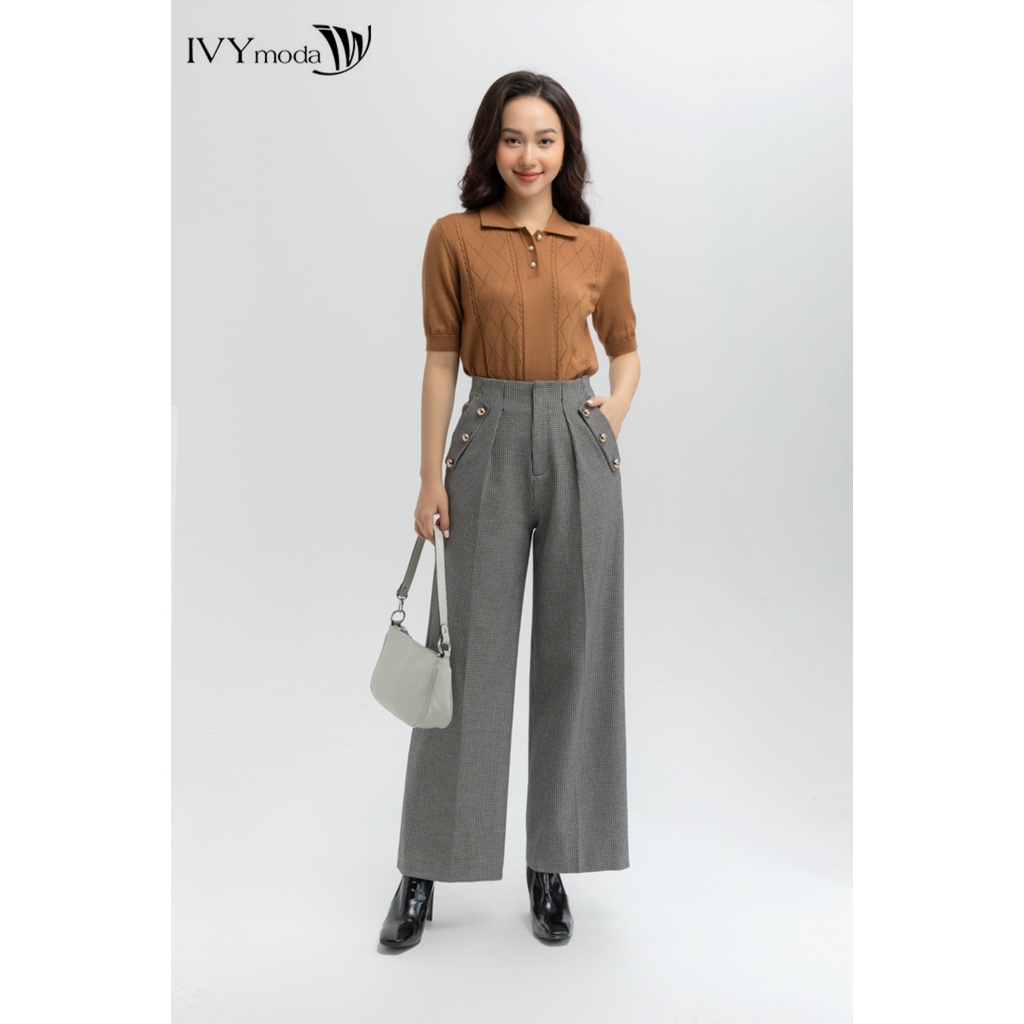 [NHẬP WABRTL5 GIẢM 10% TỐI ĐA 50K ĐH 250K ]Áo len nữ lông cừu khuy ngọc IVY moda MS 57B7971