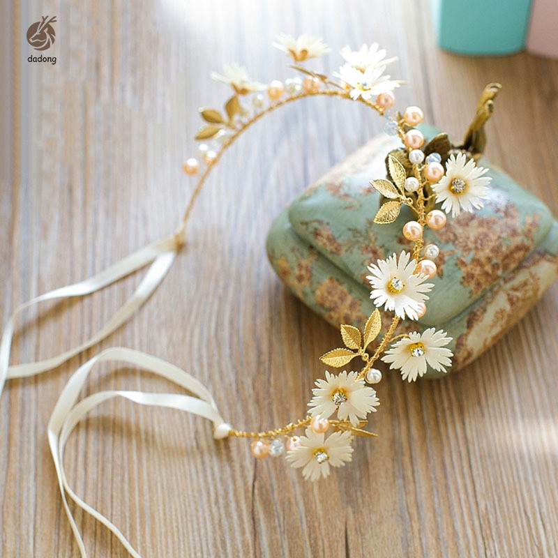 Vòng hoa đội đầu phối dây ruy băng xinh xắn cho nữ
