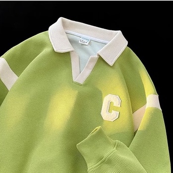 Áo Thun POLO Dài Tay Cổ Chữ V Form Rộng Thêu Chữ Thời Trang Dành Cho Nam