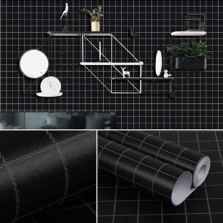 10 mét giấy dán tường sẵn keo kẻ caro màu đen