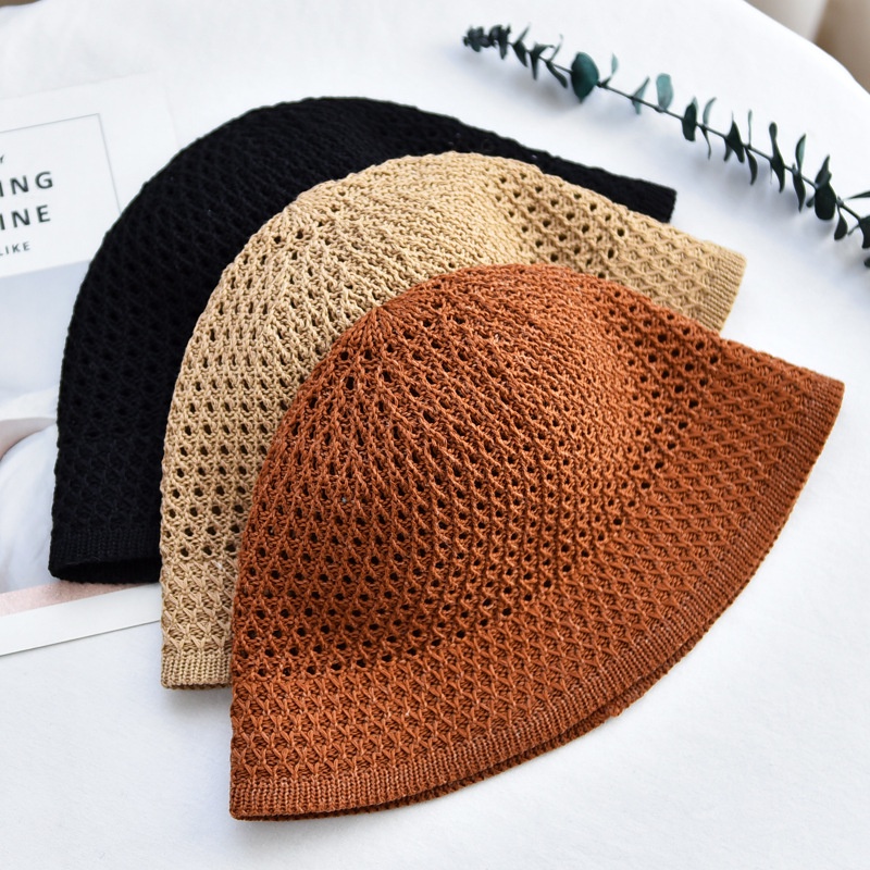 Mũ len bucket len mỏng dệt kim thoáng khí cho mùa Xuân Hè