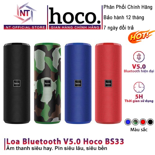 Loa Bluetooth Cao Cấp Đa Năng Hoco BS33 V5.0, Chống Nước IPX5, Âm Thanh Cực Hay - Bảo Hành 12 Tháng