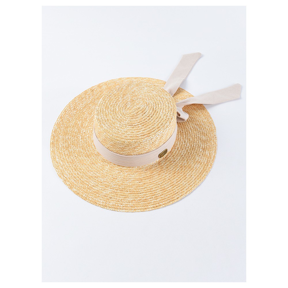 Mũ cói rộng vành thắt nơ be tiểu thư hottrend 2021