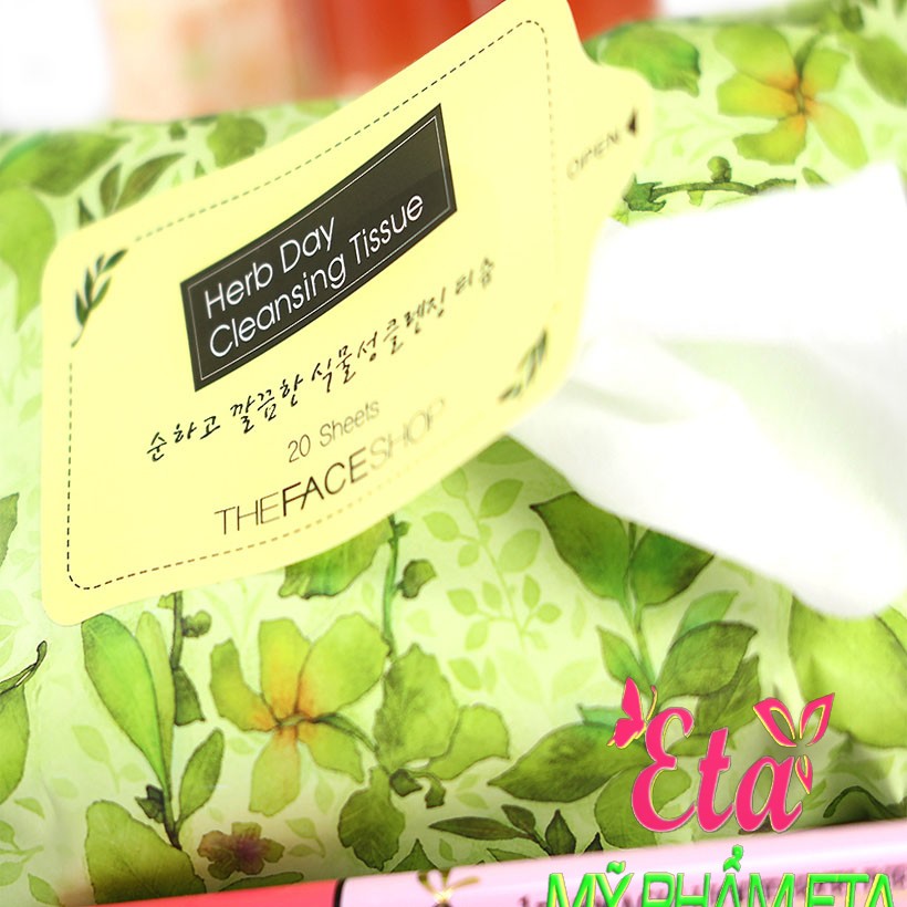 Tẩy trang TFS Herb Day Cleansing Wipes The Face Shop khăn giấy 20-70 miếng