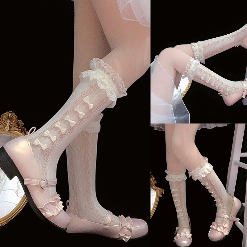 Xixi Vớ Công Chúa Phối Ren Đính Nơ Satin Phong Cách Gothic Nhật Bản