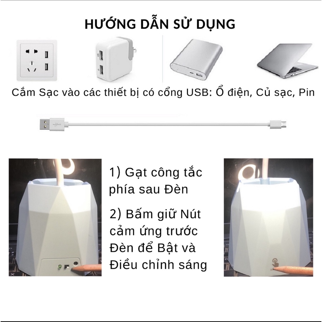 Đèn bàn học CHỐNG CẬN sạc tích điện ❤M36011❤Có giá để điện thoại❤Bảo hành 6 tháng