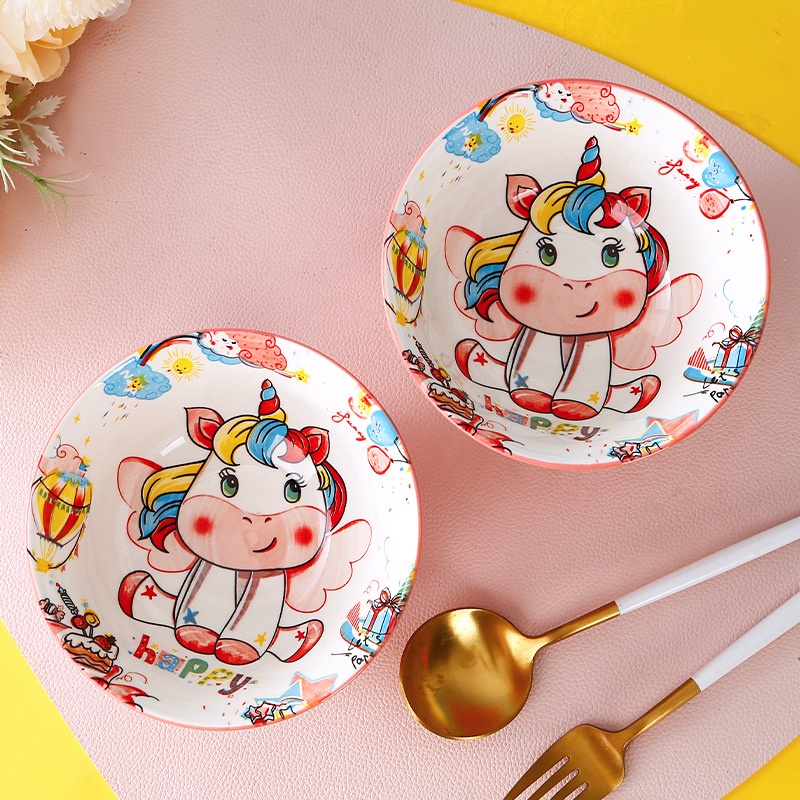 Bộ bát đĩa khay sứ Ngựa hồng Pony dễ thương ăn dặm cho bé