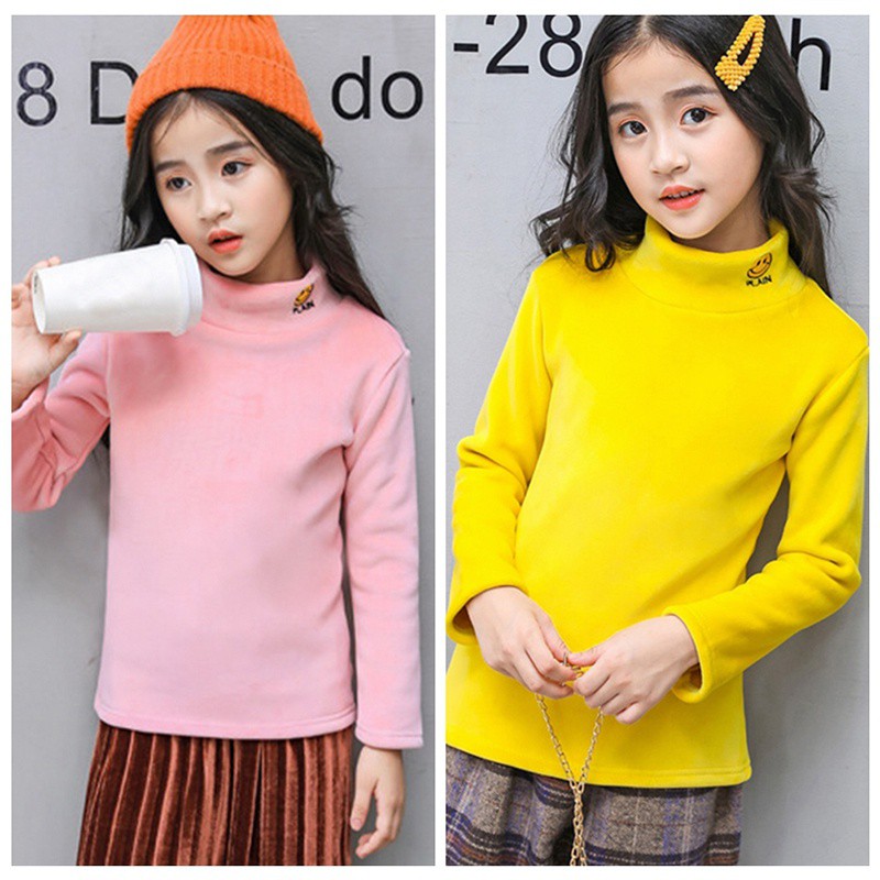 Áo Thun Cổ Lọ Tay Dài Màu Trơn Thời Trang Cho Bé