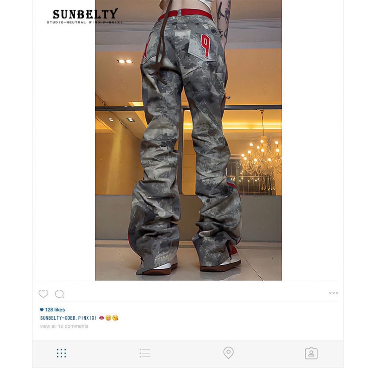 Quần Dài Ống Rộng Họa Tiết Rằn Ri Phối Khóa Kéo Phong Cách Retro Cá Tính