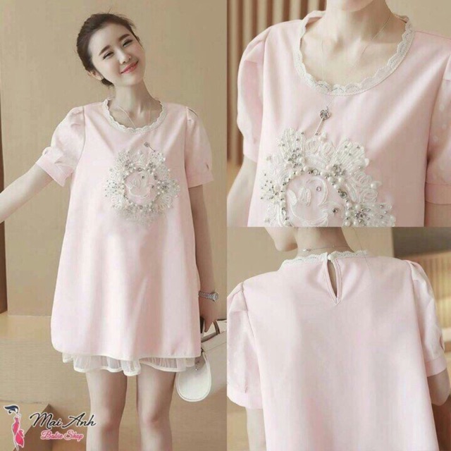 Đầm suông đắp ren kết hạt ý hình 250k Chất: len nhung, ren