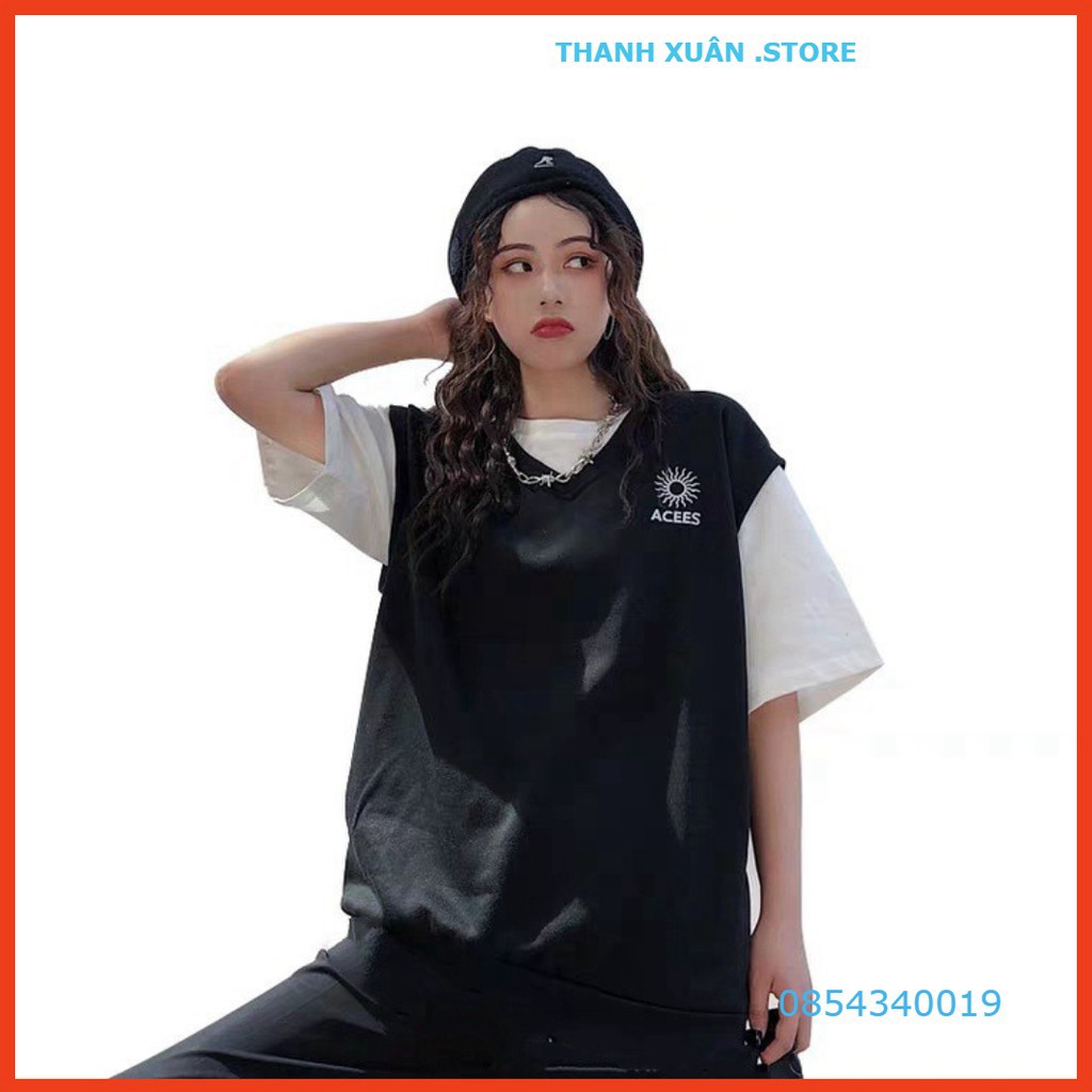 Mới -  ÁO GILE ACEES UNISEX MIX ÁO THUN TAY LỠ CROPTOP / ÁO SƠ MI TRẮNG DÀI TAY HOT 👗 💝 - TXShop