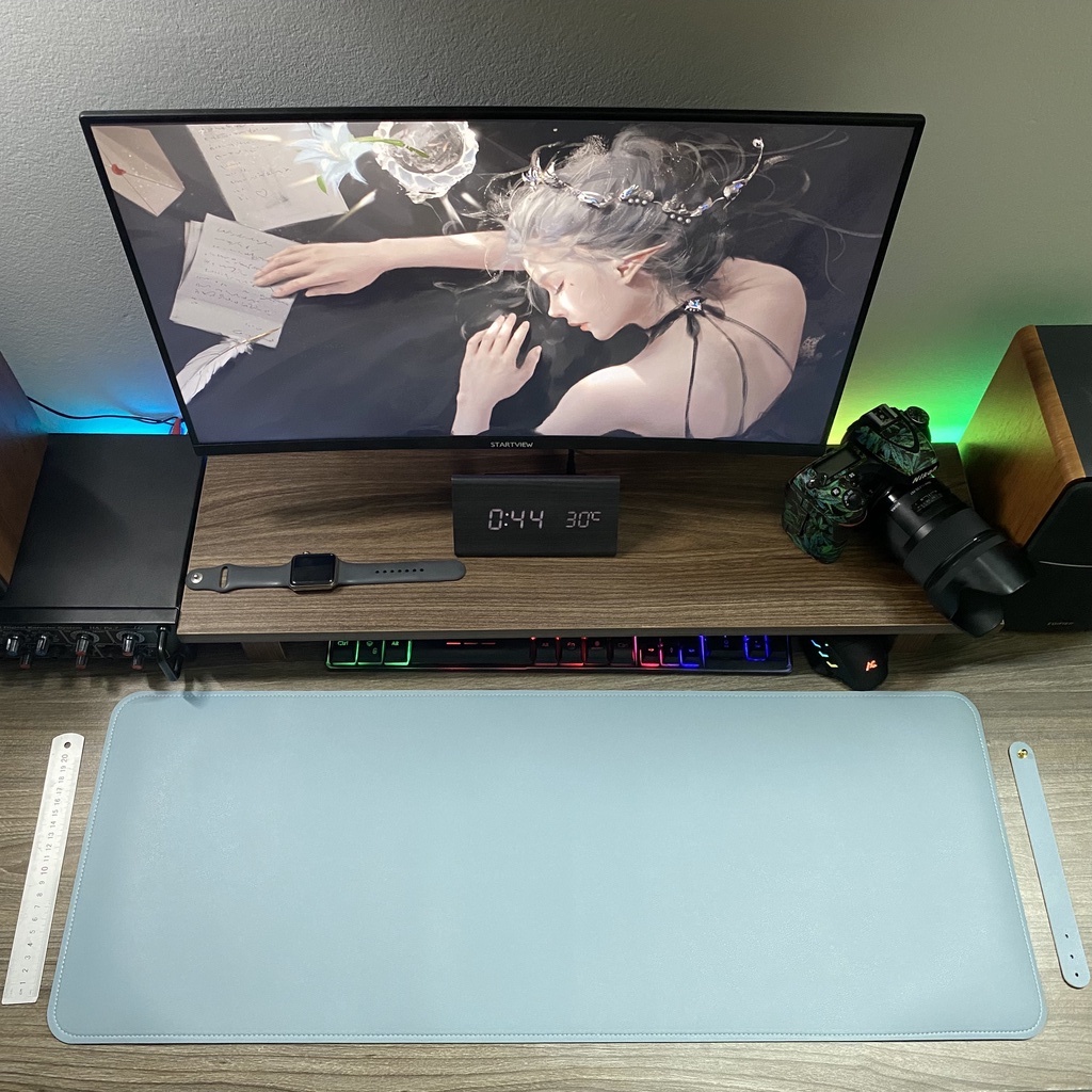 [2 MẶT_800x300] Lót Chuột Da Cỡ Lớn - Mousepad 2 Màu Blu &amp; Silver