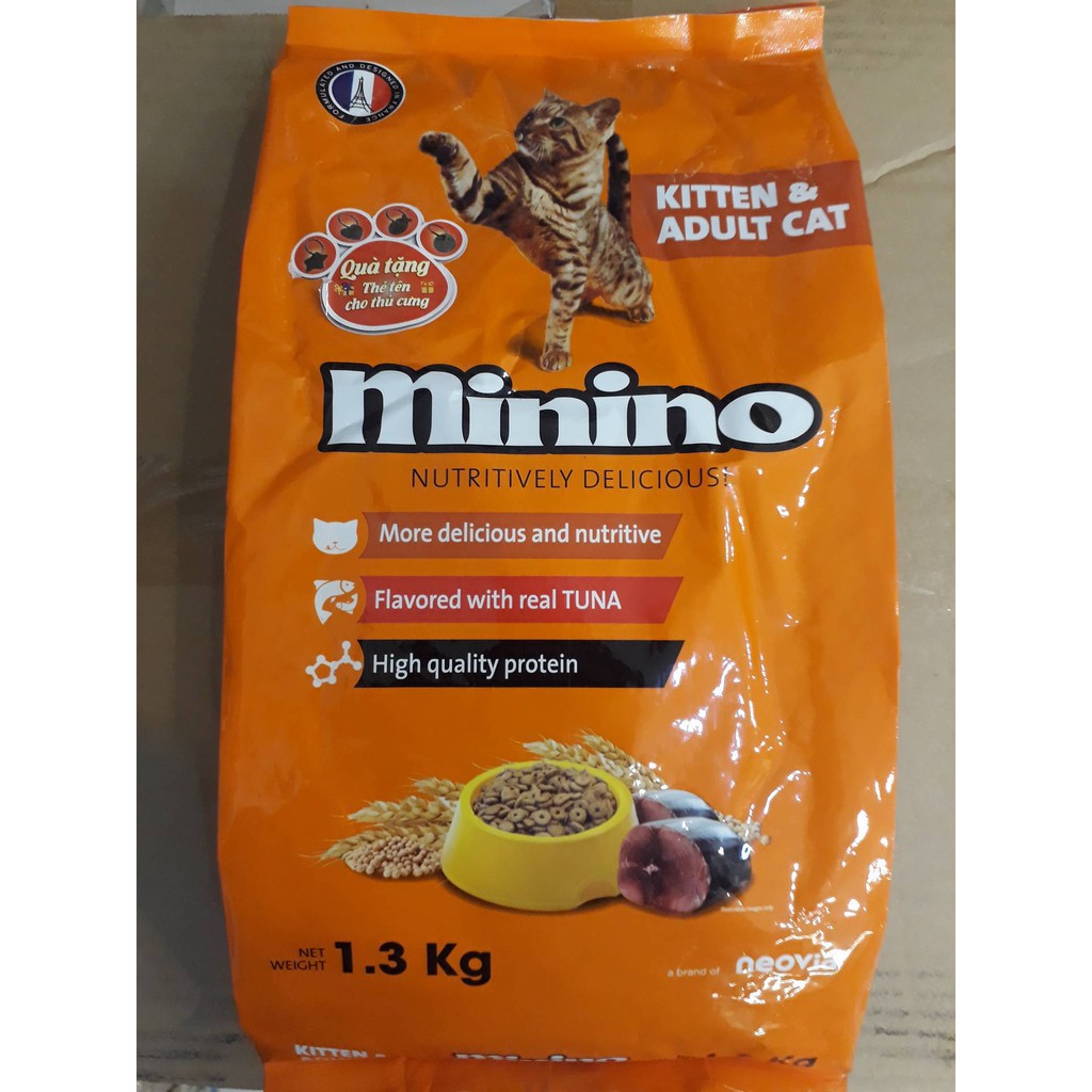 Thức ăn hạt cho mèo Minino vị cá ngừ túi 1,3kg