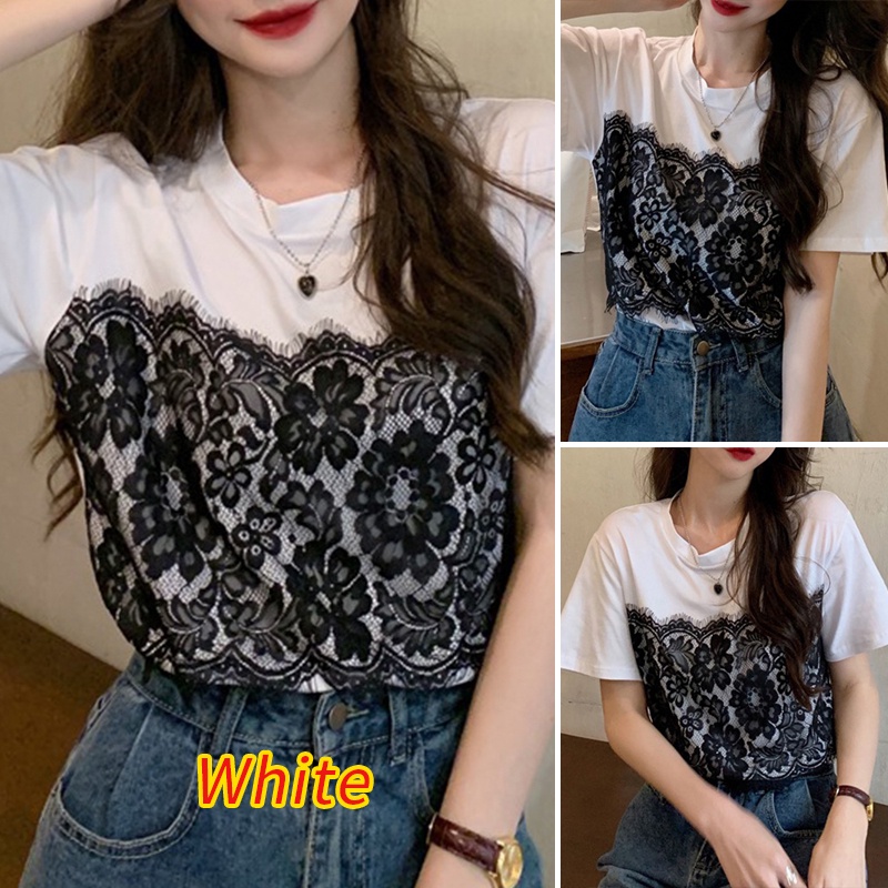 Áo thun ZANZEA tay ngắn phối ren cổ tròn cho nữ