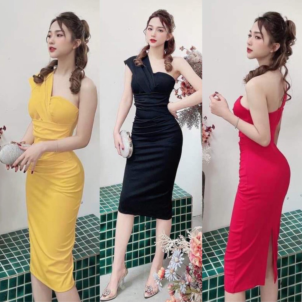 Đầm Váy Nữ Ôm Body Tôn Dáng 1 Vai Bản To Hở Lưng Khoá Kéo Thiết Kế Sang Chảnh Đi Làm Công Sở, Đi Chơi Du Lịch Cực Xinh