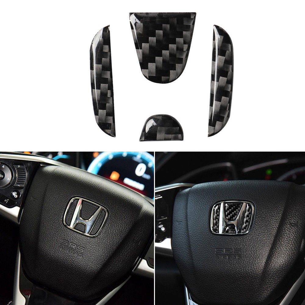 Phụ kiện gắn logo bánh lái xe hơi họa tiết sợi cacbon cho Honda Civic CRV Accord xrv