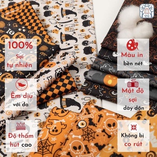CS21-161 Vải cotton 100% tự nhiên🍒Chuanshui🍒khổ vải 145cm, halloween cá tính bí ngô, mạng nhệnbộ xương,con mắt - vải đẹp