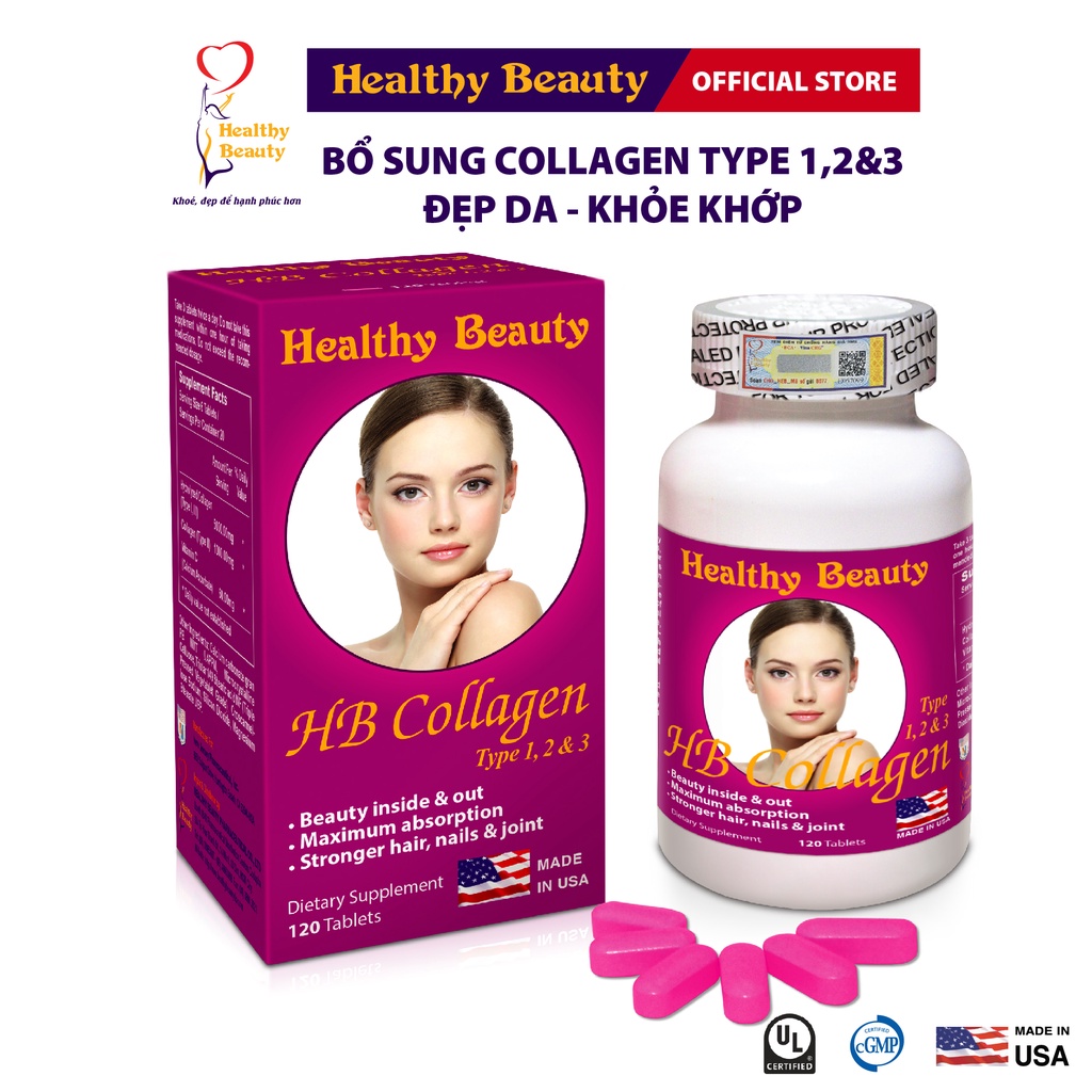 Viên Uống HB Collagen Type 1,2&3 Healthy Beauty 120 Viên