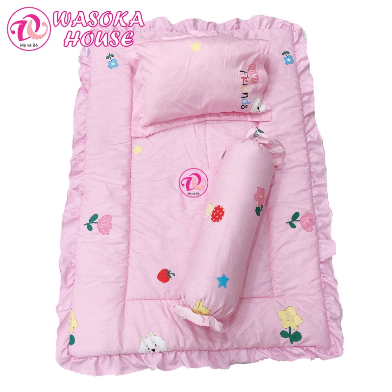 Bộ gối nệm béo cho bé đi học 1-4 tuổi, [Tặng kèm túi]vải cotton thoáng mát nhiều họa tiết dễ thương