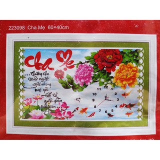 Tranh thêu chữ thập đồng hồ cha mẹ 223098