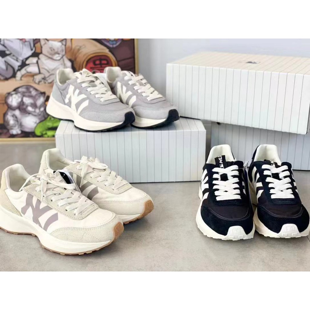 Giày Thể Thao Mlb Da Lộn Đế Dày Tăng Chiều Cao Phối Logo Ny Phong Cách Retro Hàn Quốc Năng Động
