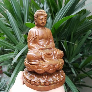 Tượng phật a di đà ngồi đài sen làm bằng gỗ nguyên khối để trang trí nhà cửa, ô tô